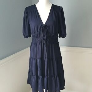 NWT GAP TIE FRONT TIERED MINI DRESS- NAVY